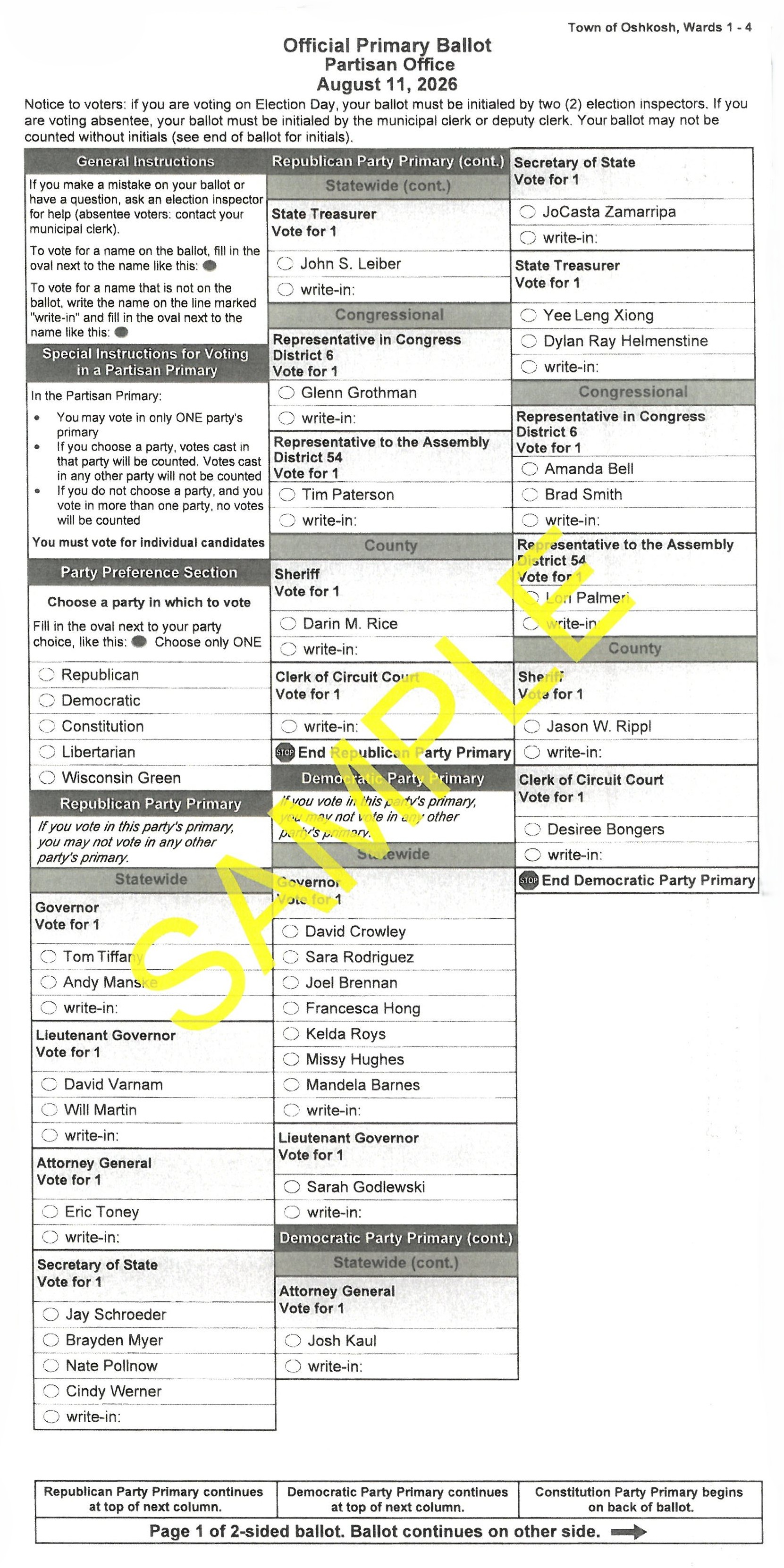 Page 1 Sample Ballot